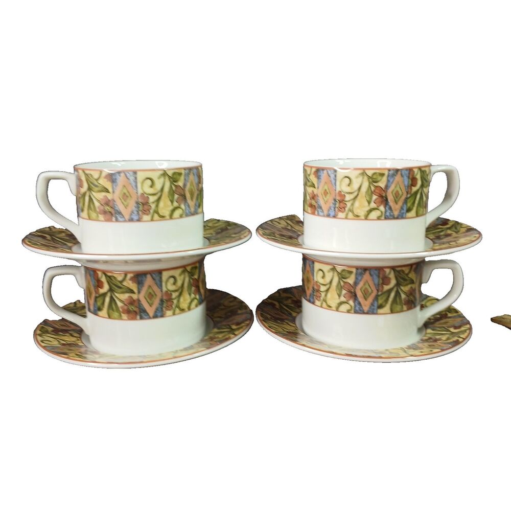 Royal Doulton Everyday Cinnabar 4 Flat Cups and Saucer Sets Vintage 90s